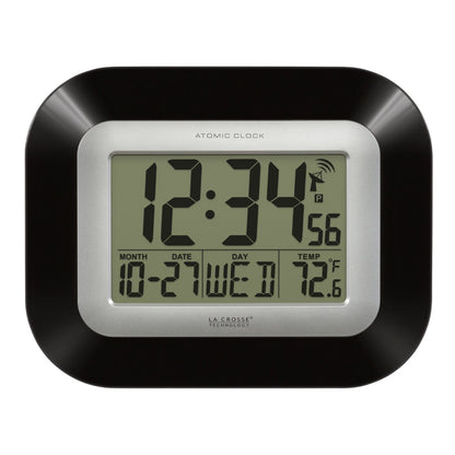 WT-8005U-B Atomic Digital Wall Clock with Indoor Temperature and Date