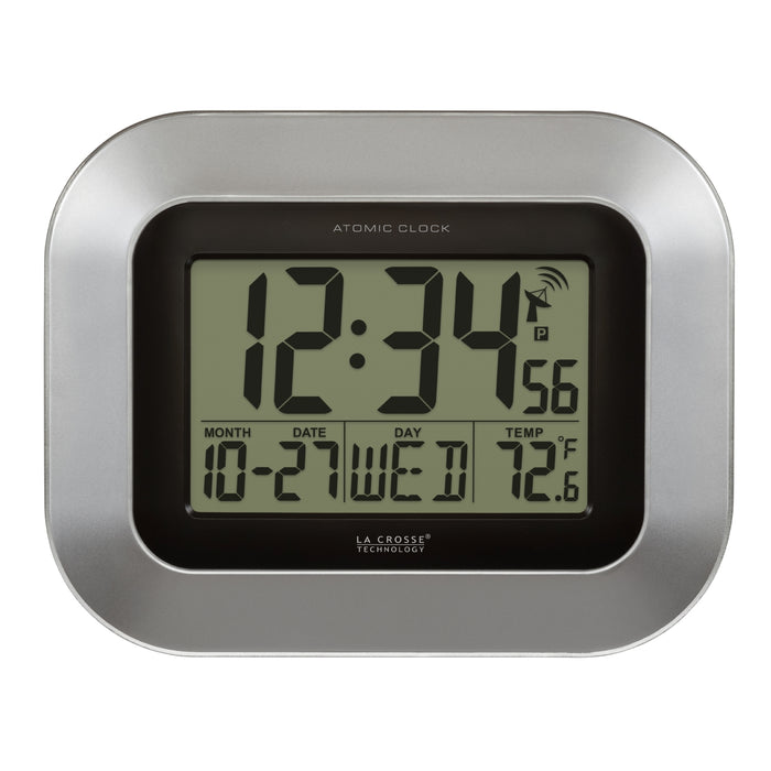 WT-8005U-S Atomic Digital Wall Clock with Indoor Temperature and Date