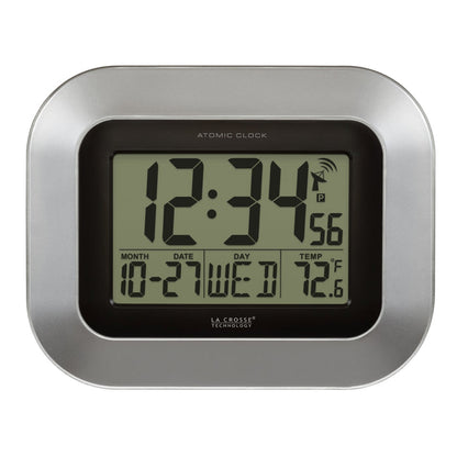 WT-8005U-S Atomic Digital Wall Clock with Indoor Temperature and Date