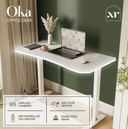 XR Living Oka RGB LED App Control Office Desk 110x55cm White | Gaming Computer