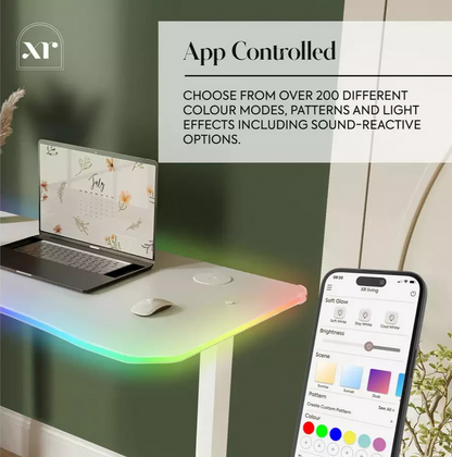 XR Living Oka RGB LED App Control Office Desk 110x55cm White | Gaming Computer