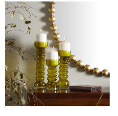 YELLOW GLASS BUBBLE PILLAR CANDLE HOLDER, SET OF 3