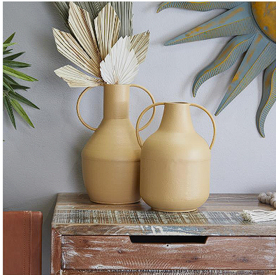 YELLOW METAL VASE WITH HANDLES