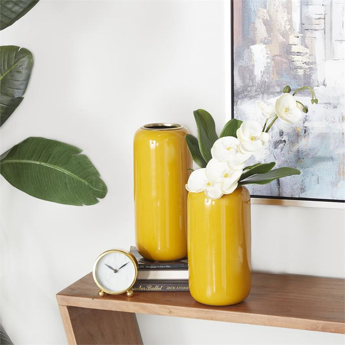 YELLOW METAL VASE,