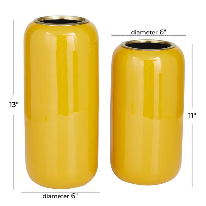 YELLOW METAL VASE,