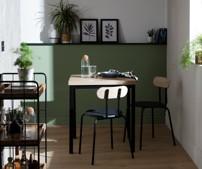 Zayn Wood Effect Dining Table & 2 Black Chairs