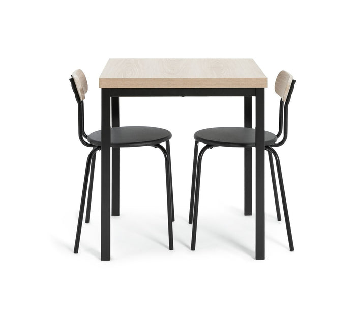 Zayn Wood Effect Dining Table & 2 Black Chairs