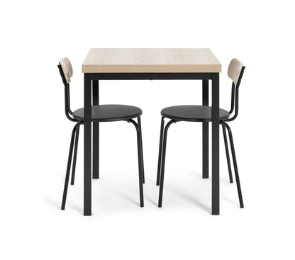Zayn Wood Effect Dining Table & 2 Black Chairs